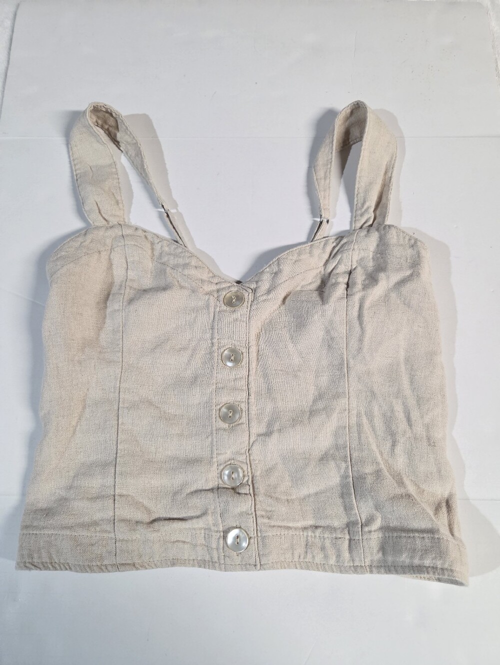 Women's Cream Button-Front Crop Tank Top